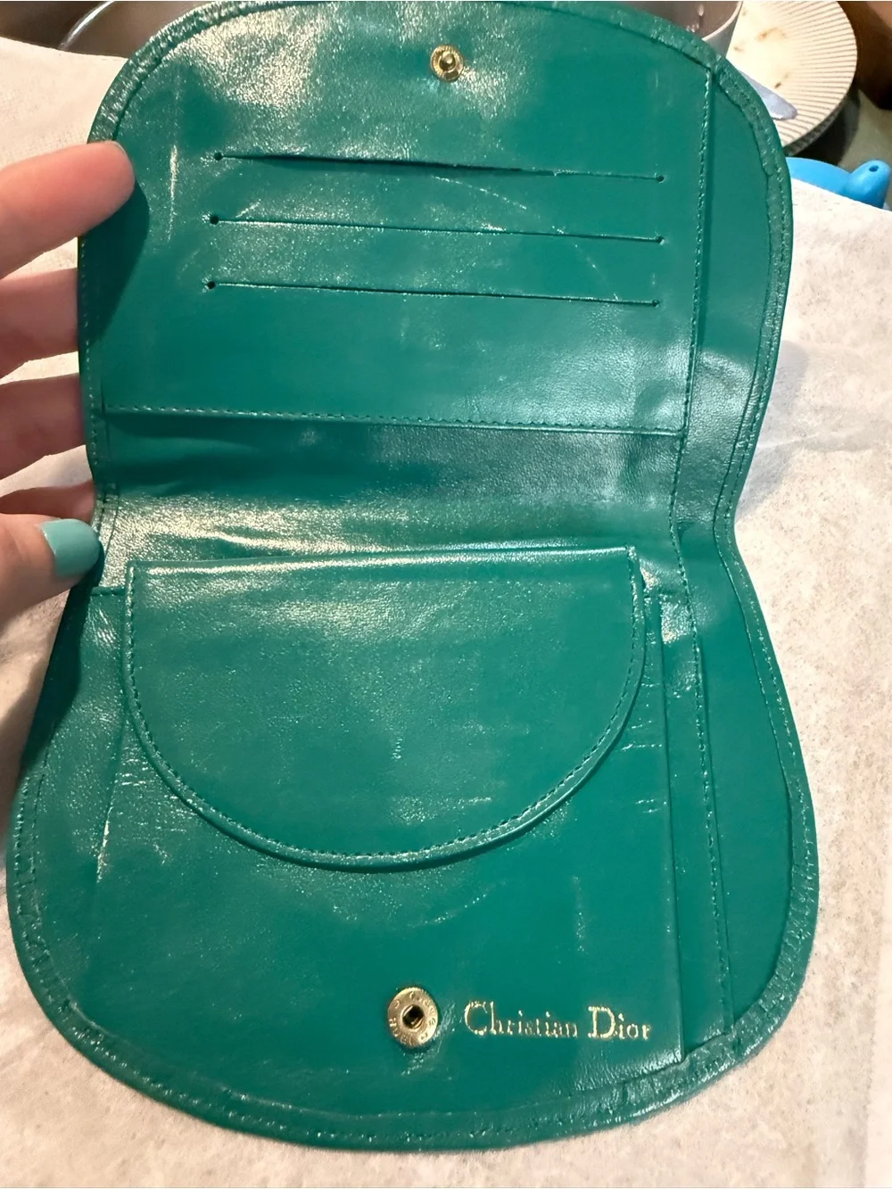 Dior Teal Leather Pouch Wallet